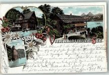 6440 Vierwaldstättersee 1897 Lithographie Treib Rütli Schillerstein