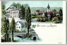 3250 Lyss 1901 Lithographie Gasthaus Kirche Feldpost Compagnie de Chemin de Fer Nr. 1