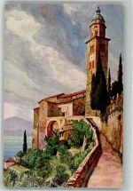 6922 Morcote Lithographie / Künstlerkarte Kirche