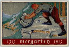 Ganzsache sign. Mathey, Maurice Helvetia Morgarten