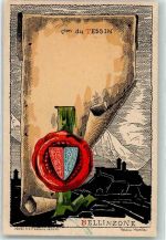 6500 Bellinzona Künstlerkarte Schriftrolle Siegel Wappen Kanton du Tessin sign. Helene Hantz