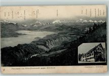 Albis Gebrauchsspuren 1909 Albis-Hochwacht gegen Zürichsee Gasthaus Zum Hrschen