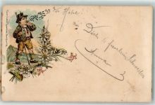 Edelweiss Gruss aus Lithographie Tracht Schweiz 1897 Gebrauchsspuren