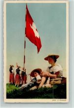 Verlag Gaberell Nr. 21077 - Schweizer Fahne, gute Erhaltung AK Tracht Schweiz