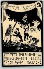 4102 Binningen 1907 - Maturfeier im Binningerschloss Zeichnung Maturi Sumus
