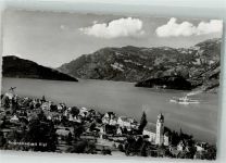 6375 Beckenried 1944 Foto AK Dampfschiff Kirche