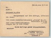 8374 Dussnang 1940 - Kneippkurort - Kaier 'Stempelfabrik Zürich - Bestellkarte