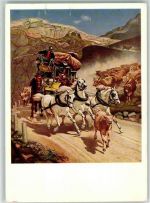 St Gotthard Künstlerkarte Postkutsche sign. R. Koller Gotthardpost