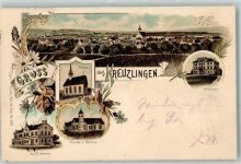 8280 Kreuzlingen 1897 Lithographie Kirche Neues Rathaus Kloster Seminar Schulhaus Verlag Künzli Nr 660