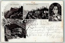 6441 Rütli 1893 Gebrauchsspuren Uri-Rothstock Hotel Sonnenberg Rütlistein Lithographie Vorläufer