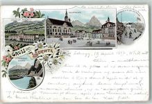 6430 Schwyz 1897 Lithographie Collegium Mariahilf Hauptplatz Gasthaus a. d. Gr. Mythen Mineralbad Seewen