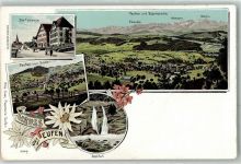 9053 Teufen AR Lithographie Dorfstrasse Rothfall Wasserfall Säntiskette Ebenalp Altmann Säntis Edelweiss