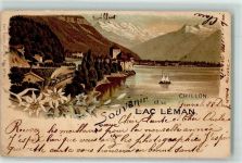 Chillon Chateau 1902 Lithographie Lac du Leman Eisenbahn Carl Künzli Zürich Dep. Nr. 19