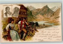 Appenzeller Land - Trachten, Berghütte, Liebespaar Tracht Schweiz 1899 Lithographie
