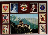 9490 Vaduz - Fürstentum Fürst Franz Josef II Fürstin Gina Staatswappen Briefmarkenabbildungen
