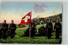 Soldaten in Uniform unter der Schweizer Fahne Feldpost Militärschulen Liestal Militär Schweiz 1921