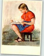 sign. Frauenfeld, Haffter Martha Das rote Röckli Pro Infirmis Schweiz Künstlerkarte