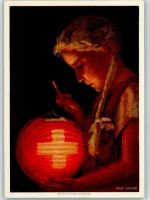 Mädchen mit Laterne sign. Hans Zaugg Für die Bekämpfung der Tuberkulose Bundesfeier Ganzsachen Schweiz 1936 Künstlerkarte