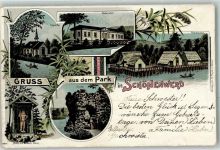 5012 Schönenwerd SO 1900 Lithographie Park Kapelle Badeanstalt Pfahlbauten Hütte mit wildem Mann Grotte