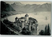 Chillon Chateau - Villeneuve Plaine du Rhone Dent du Midi Raddampfer Eisenbahn