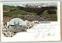 8840 Einsiedeln 1898 Lithographie Couvent Souvenir Blumen