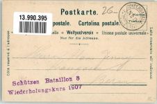 sign. Stückelberger, W. Schützen Feldpost Schützenbaillon 3 Militär Schweiz 1907 Lithographie