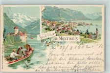 1820 Veytaux 1902 Lithographie Ruderboot Künzli freres Zürich Dep. Nr. 379