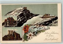 Säntis 1901 Lithographie Gasthof Säntis Meteorologische Station Edelweiss Enzian