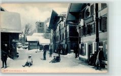 3715 Adelboden BE - Kirche Uhr Schlitten Winter Schnee Ort handschriftlich