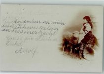 Mädchen in tessiner Tracht mit einem Schaf - Privatfoto AK Tracht Schweiz 1901 Foto AK