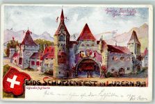 6000 Luzern Lucerne 1901 Gebrauchsspuren Eidgen. Schützenfest Grosse Festhalle sign Künstlerkarte