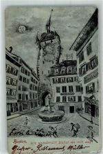 5400 Baden 1900 Gebrauchsspuren Humorkarte Mondschein