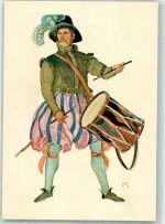 1800 Vevey 1927 Künstlerkarte Tracht Weinfest Trommler