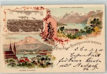 6440 Vierwaldstättersee 1900 Lithographie Hoffmanns-Stärkefabriken Salzuflen Luzern Pilatus Axenstein Urirothstock