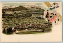 9050 Appenzell Lithographie Tracht Carl Künzli Zürich Dep. Nr. 1838
