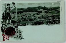 9055 Bühler Lithographie / Mondschein Edelweiss Kuhhirte Kühe