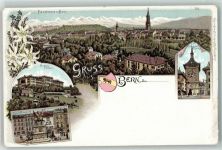 3000 Bern Berne Lithographie Bundes Palast Erlach Monument Zeitglocken Turm Gruss Kirche Wappen Bergbahn Bären