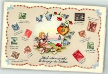 Lithographie Briefmarkensprache Engel Amor