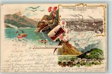 3800 Interlaken 1899 Lithographie Hoffmann´s Stärkefabriken Salzuflen Schornstein Rauch Brienzersee Ruderboot Dampfer