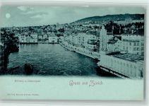 8000 Zürich Zürichhorn Mondschein Mühlsteig und Limmatquai