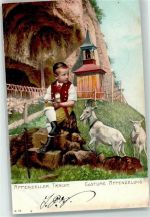 9050 Appenzell 1904 - Kind Tracht Ziegen Kapelle