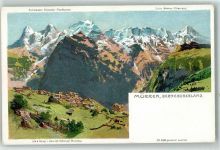 3825 Mürren Lithographie / Künstlerkarte Berneroberland Berge sign. C. Steinmann