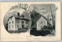 8762 Schwanden GL 1908 Foto AK Kath. Kirche Pfarrhaus