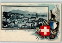 6000 Luzern Lucerne Prägedruck Rigi Gämse Wappen Passepartout