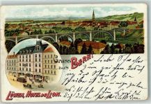 3000 Bern Berne 1899 Lithographie Löwen Hotel du Lion Strassenbahn Brücke