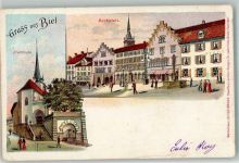 2500 Biel/Bienne 1903 Lithographie Stadt- Kirche Marktplatz