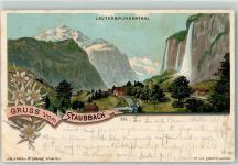 3822 Lauterbrunnen 1898 Lithographie Staubbach Lauterbrunnenthal Edelweiss