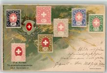 Alte Telegraphenmarken der Schweiz Verlag Menke u. Huber Briefmarkenbörse Lithographie Motiv Schweiz 1903 Gebrauchsspuren