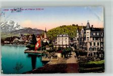 6353 Weggis 1913 Foto AK Hotel Pension St. Gotthard Quai mit Pilatus