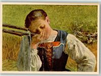 Künstlerkarte Die Graubündnerin sign. Segantini